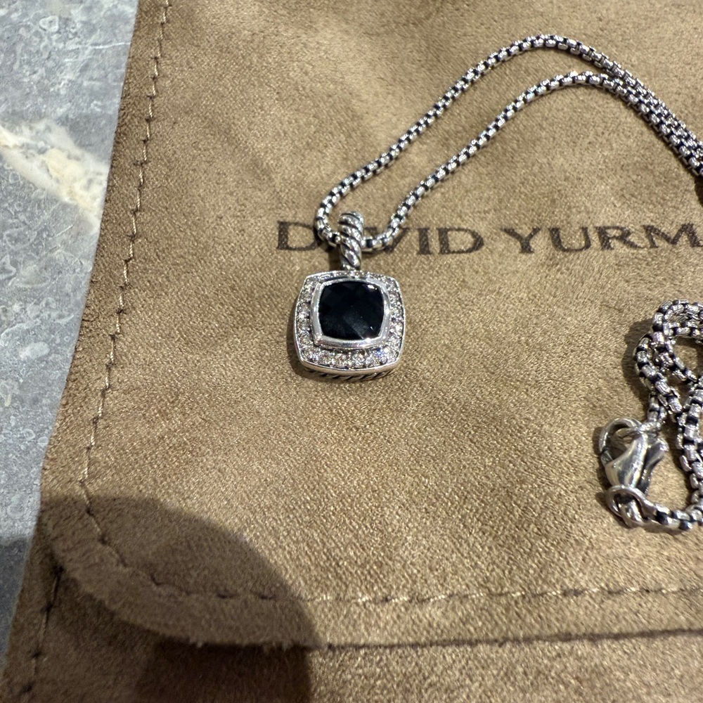 David Yurman Silver Necklace with Black Onyx (with diamonds) Pendant